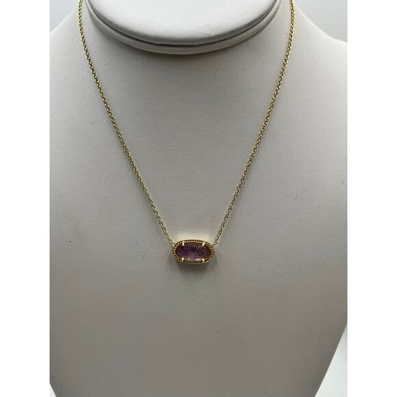 Kendra Scott Designer Elisa Gold Plate February Amethyst Short Pendant Necklace - Picture 4 of 10